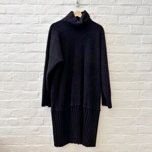 Eskandar || Cashmere Turtleneck Pleated Sweater Dress Tunic Boxy‎ Black
